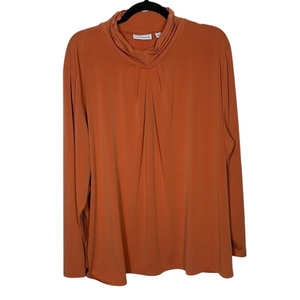 Susan Graver Liquid Knit Mock Neck Blouse Camel Orange Size 3X Stretch